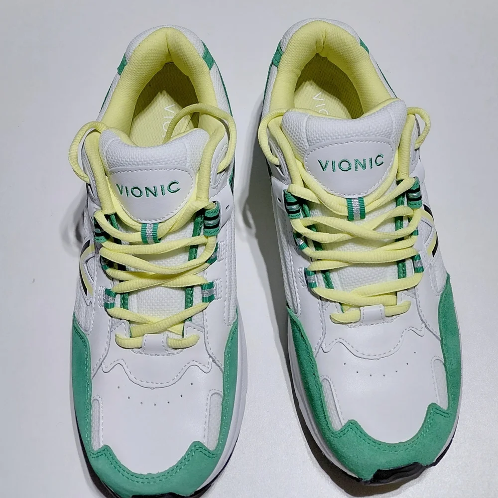 Vionic White Mint Green Yellow Lace-Up Sneakers